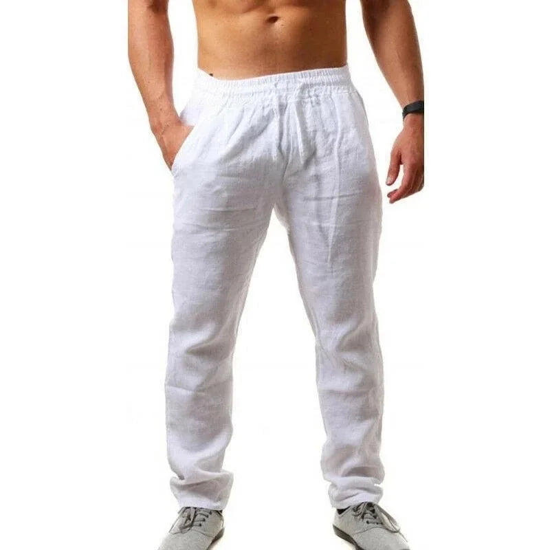 Calças Masculina de Linho / Estilo Casual / Respirável / Cor Sólida / Cores Variadas