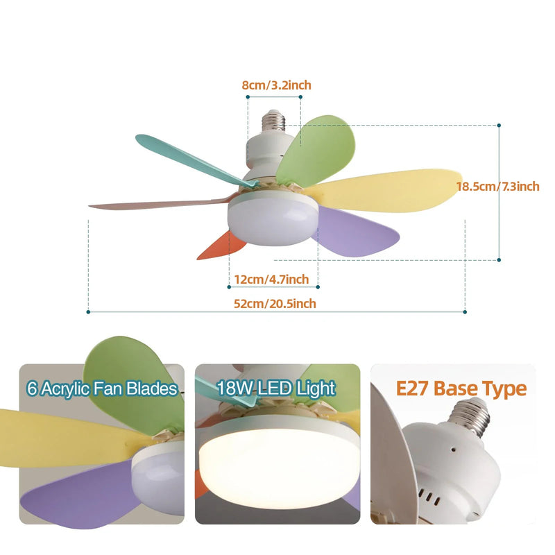 Ventilador de Teto com Luminária LED 30W / Bocal E27 / Com Controle  Remoto / Adequado para Sala de Estar, Quarto /  Tensão  85-265V