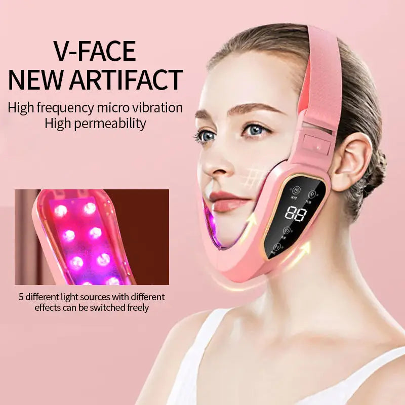 Massageador de vibração facial em V / Terapia de fótons LED Massageador de vibração facial /  Dispositivo de levantamento facial queixo duplo aquecido